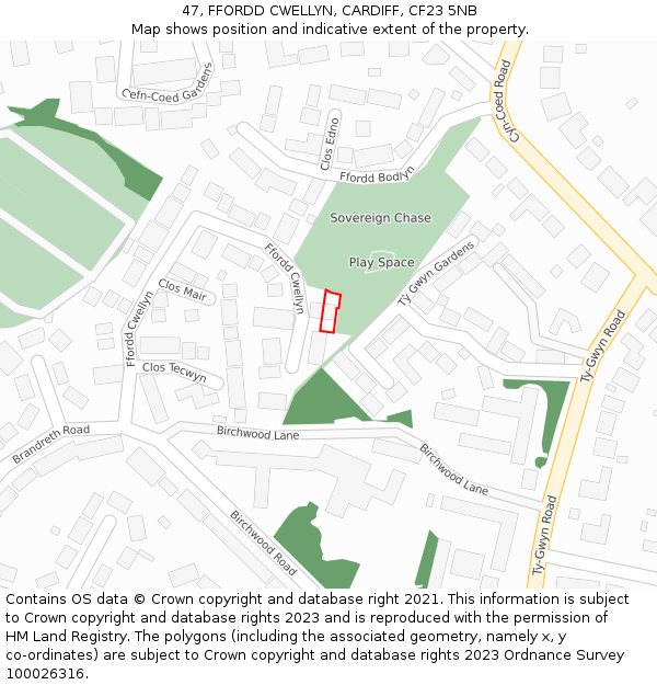 47, FFORDD CWELLYN, CARDIFF, CF23 5NB: Location map and indicative extent of plot