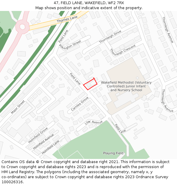 47, FIELD LANE, WAKEFIELD, WF2 7RX: Location map and indicative extent of plot