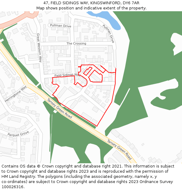 47, FIELD SIDINGS WAY, KINGSWINFORD, DY6 7AR: Location map and indicative extent of plot
