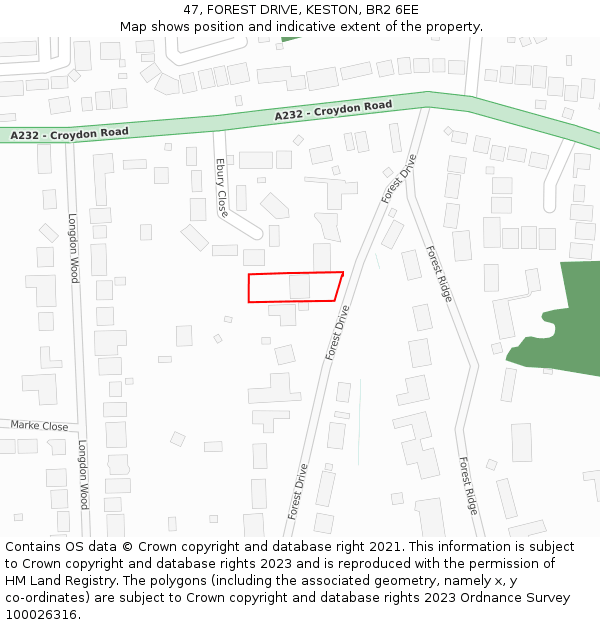 47, FOREST DRIVE, KESTON, BR2 6EE: Location map and indicative extent of plot