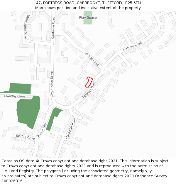47, FORTRESS ROAD, CARBROOKE, THETFORD, IP25 6FN: Location map and indicative extent of plot