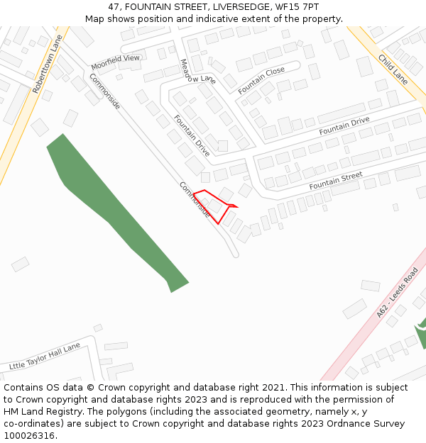 47, FOUNTAIN STREET, LIVERSEDGE, WF15 7PT: Location map and indicative extent of plot