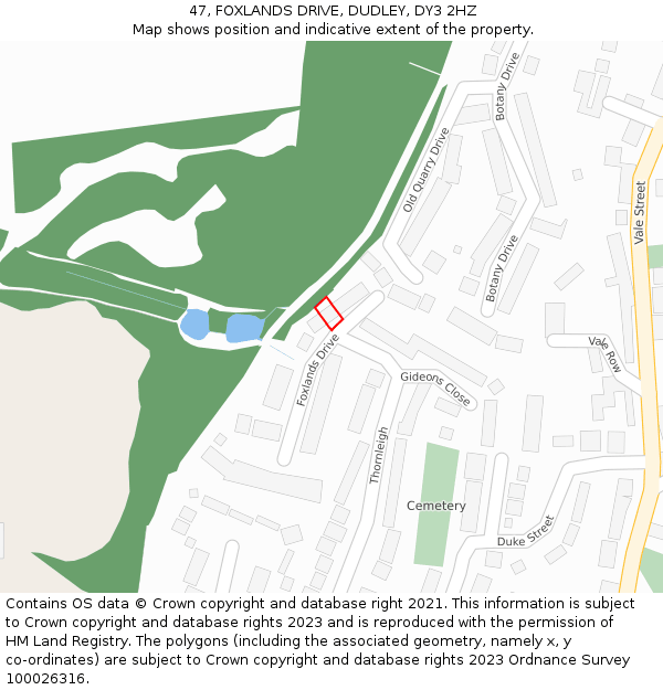 47, FOXLANDS DRIVE, DUDLEY, DY3 2HZ: Location map and indicative extent of plot