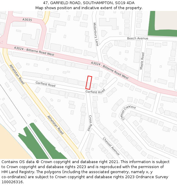 47, GARFIELD ROAD, SOUTHAMPTON, SO19 4DA: Location map and indicative extent of plot