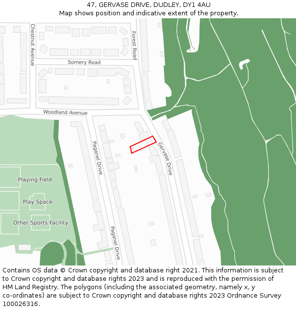 47, GERVASE DRIVE, DUDLEY, DY1 4AU: Location map and indicative extent of plot