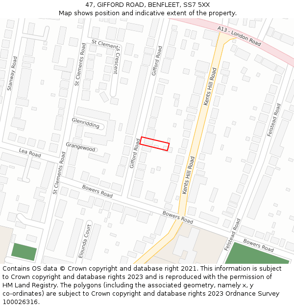 47, GIFFORD ROAD, BENFLEET, SS7 5XX: Location map and indicative extent of plot