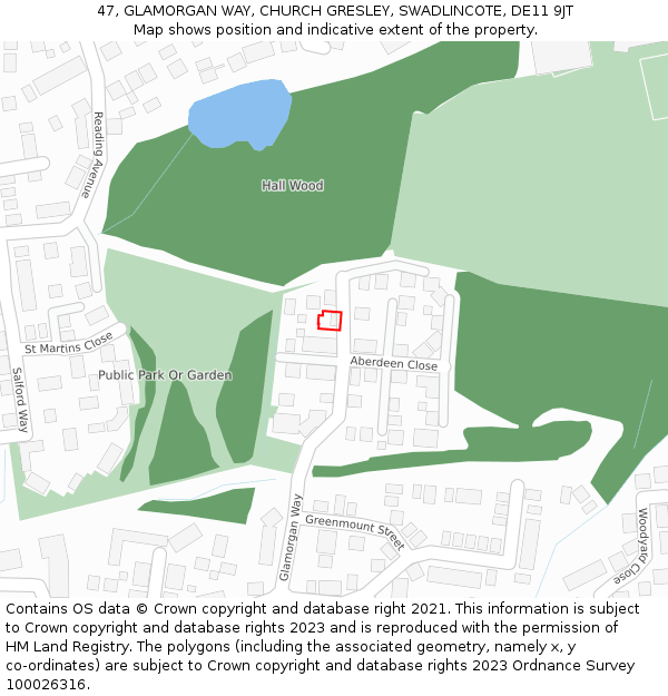 47, GLAMORGAN WAY, CHURCH GRESLEY, SWADLINCOTE, DE11 9JT: Location map and indicative extent of plot