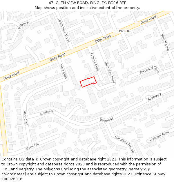 47, GLEN VIEW ROAD, BINGLEY, BD16 3EF: Location map and indicative extent of plot