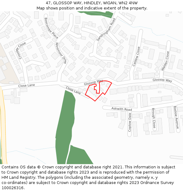 47, GLOSSOP WAY, HINDLEY, WIGAN, WN2 4NW: Location map and indicative extent of plot