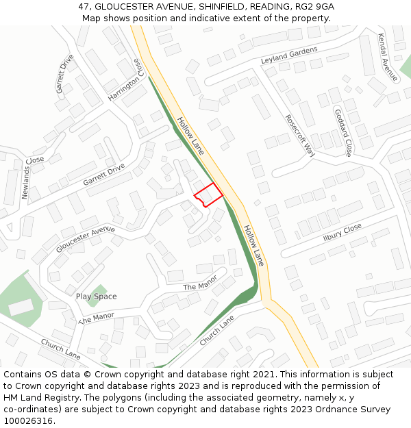 47, GLOUCESTER AVENUE, SHINFIELD, READING, RG2 9GA: Location map and indicative extent of plot