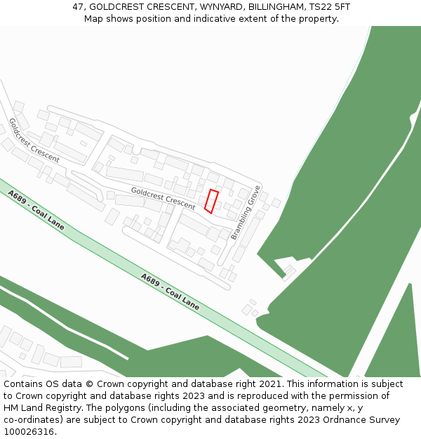 47, GOLDCREST CRESCENT, WYNYARD, BILLINGHAM, TS22 5FT: Location map and indicative extent of plot