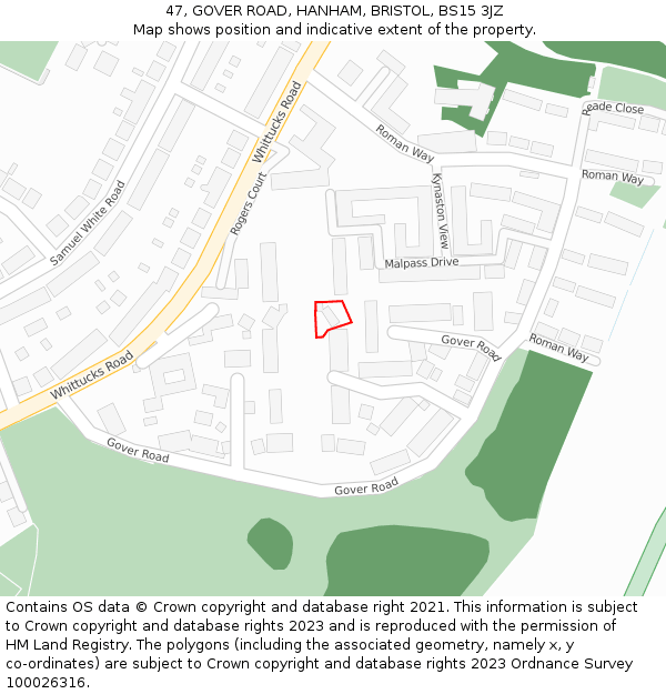 47, GOVER ROAD, HANHAM, BRISTOL, BS15 3JZ: Location map and indicative extent of plot