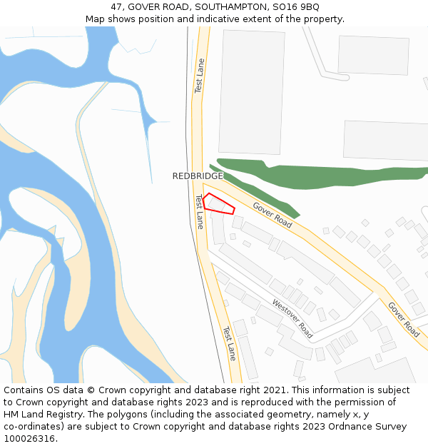 47, GOVER ROAD, SOUTHAMPTON, SO16 9BQ: Location map and indicative extent of plot