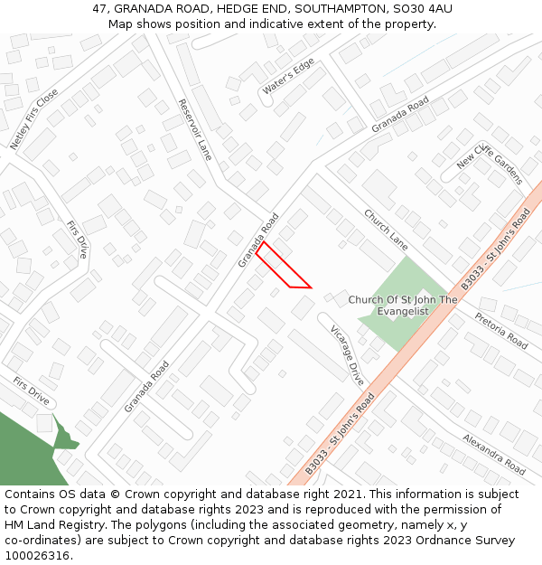 47, GRANADA ROAD, HEDGE END, SOUTHAMPTON, SO30 4AU: Location map and indicative extent of plot