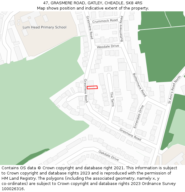 47, GRASMERE ROAD, GATLEY, CHEADLE, SK8 4RS: Location map and indicative extent of plot