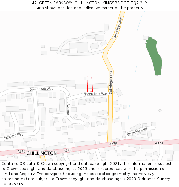 47, GREEN PARK WAY, CHILLINGTON, KINGSBRIDGE, TQ7 2HY: Location map and indicative extent of plot