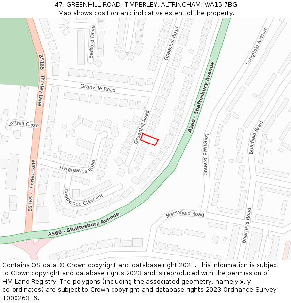 47, GREENHILL ROAD, TIMPERLEY, ALTRINCHAM, WA15 7BG: Location map and indicative extent of plot