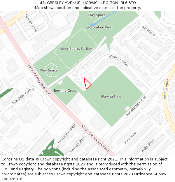 47, GRESLEY AVENUE, HORWICH, BOLTON, BL6 5TQ: Location map and indicative extent of plot