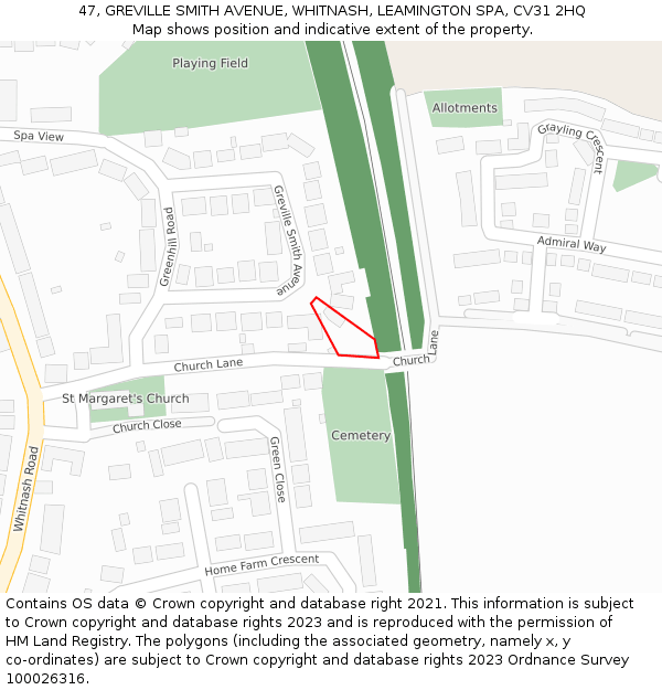 47, GREVILLE SMITH AVENUE, WHITNASH, LEAMINGTON SPA, CV31 2HQ: Location map and indicative extent of plot