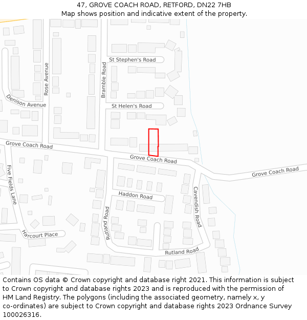 47, GROVE COACH ROAD, RETFORD, DN22 7HB: Location map and indicative extent of plot