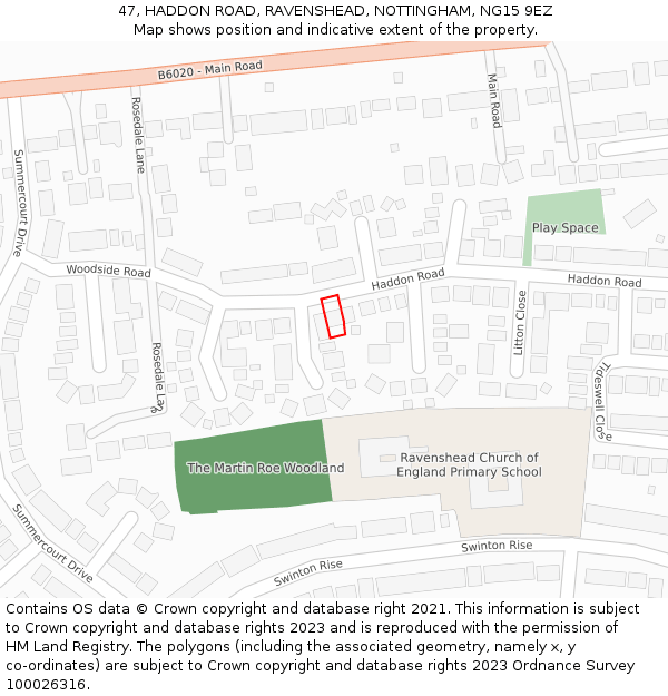 47, HADDON ROAD, RAVENSHEAD, NOTTINGHAM, NG15 9EZ: Location map and indicative extent of plot
