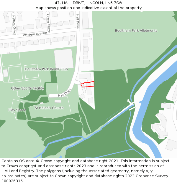 47, HALL DRIVE, LINCOLN, LN6 7SW: Location map and indicative extent of plot