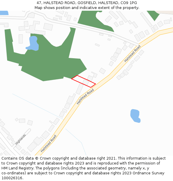 47, HALSTEAD ROAD, GOSFIELD, HALSTEAD, CO9 1PG: Location map and indicative extent of plot