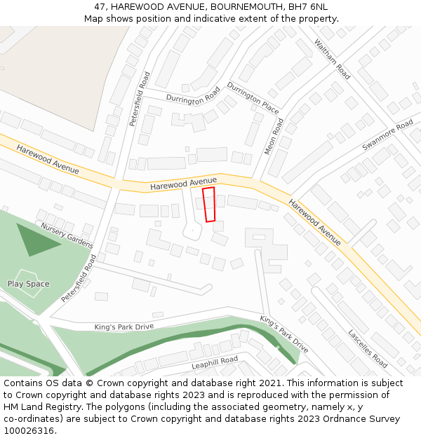 47, HAREWOOD AVENUE, BOURNEMOUTH, BH7 6NL: Location map and indicative extent of plot