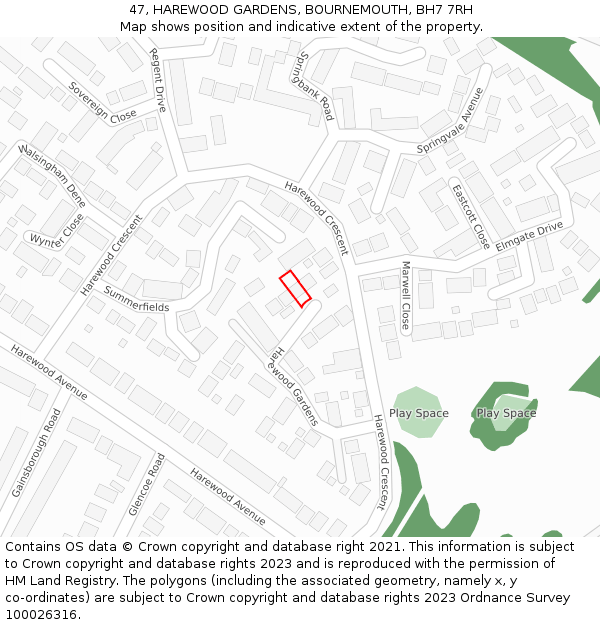 47, HAREWOOD GARDENS, BOURNEMOUTH, BH7 7RH: Location map and indicative extent of plot