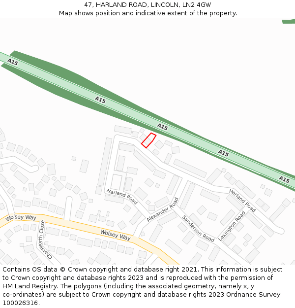 47, HARLAND ROAD, LINCOLN, LN2 4GW: Location map and indicative extent of plot