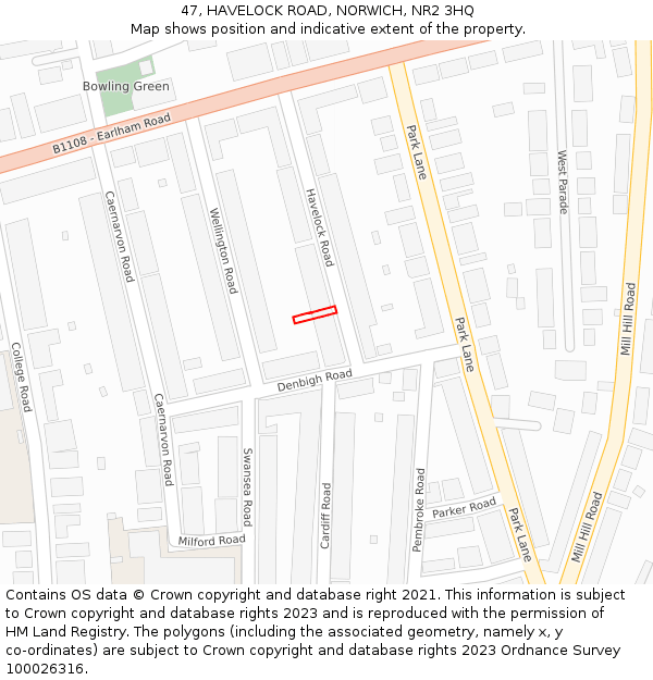 47, HAVELOCK ROAD, NORWICH, NR2 3HQ: Location map and indicative extent of plot