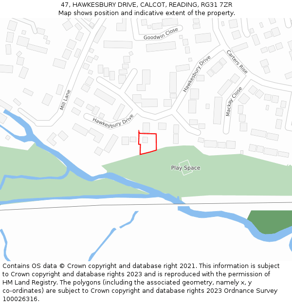 47, HAWKESBURY DRIVE, CALCOT, READING, RG31 7ZR: Location map and indicative extent of plot