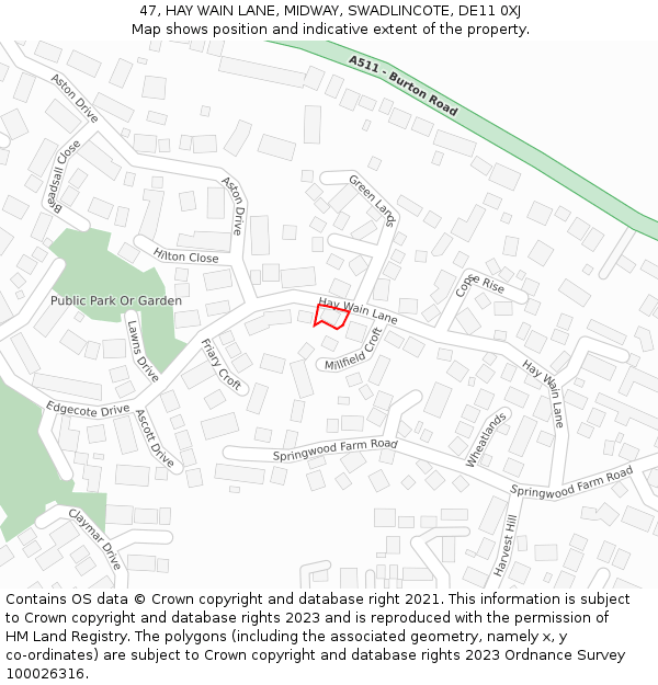 47, HAY WAIN LANE, MIDWAY, SWADLINCOTE, DE11 0XJ: Location map and indicative extent of plot