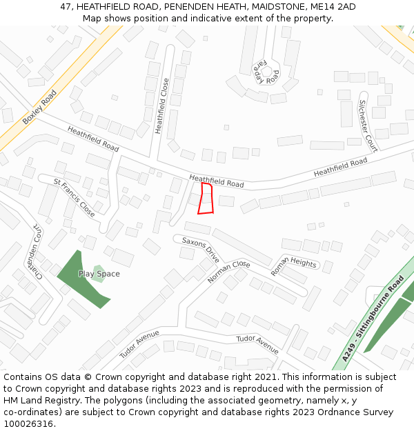 47, HEATHFIELD ROAD, PENENDEN HEATH, MAIDSTONE, ME14 2AD: Location map and indicative extent of plot