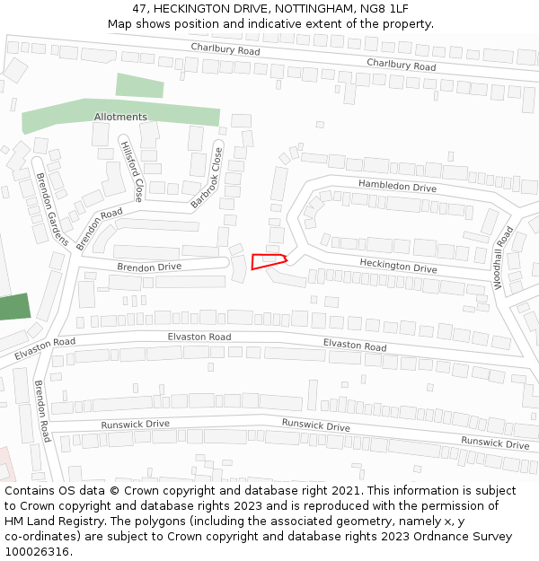 47, HECKINGTON DRIVE, NOTTINGHAM, NG8 1LF: Location map and indicative extent of plot