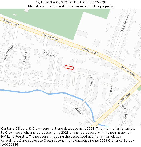 47, HERON WAY, STOTFOLD, HITCHIN, SG5 4QB: Location map and indicative extent of plot