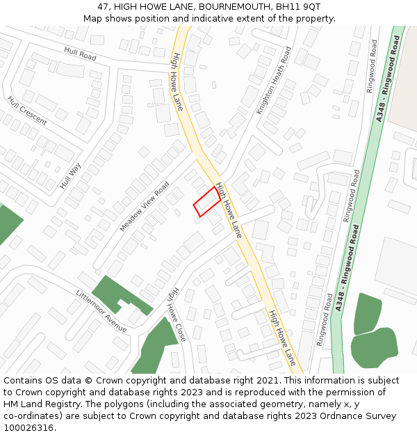 47, HIGH HOWE LANE, BOURNEMOUTH, BH11 9QT: Location map and indicative extent of plot
