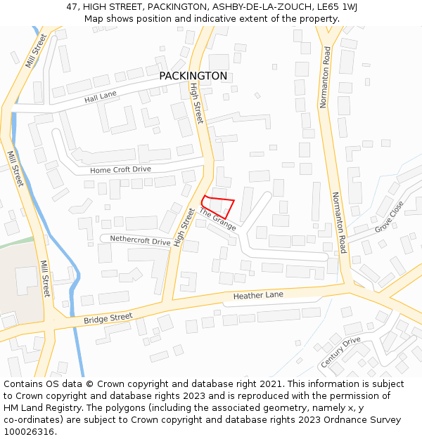 47, HIGH STREET, PACKINGTON, ASHBY-DE-LA-ZOUCH, LE65 1WJ: Location map and indicative extent of plot