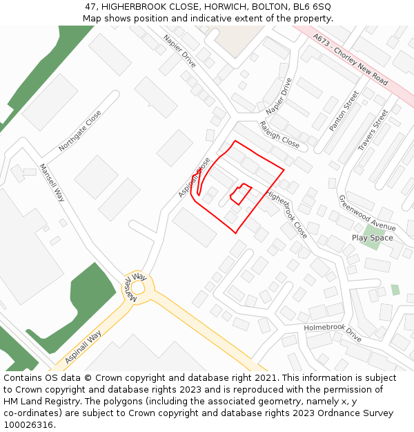 47, HIGHERBROOK CLOSE, HORWICH, BOLTON, BL6 6SQ: Location map and indicative extent of plot