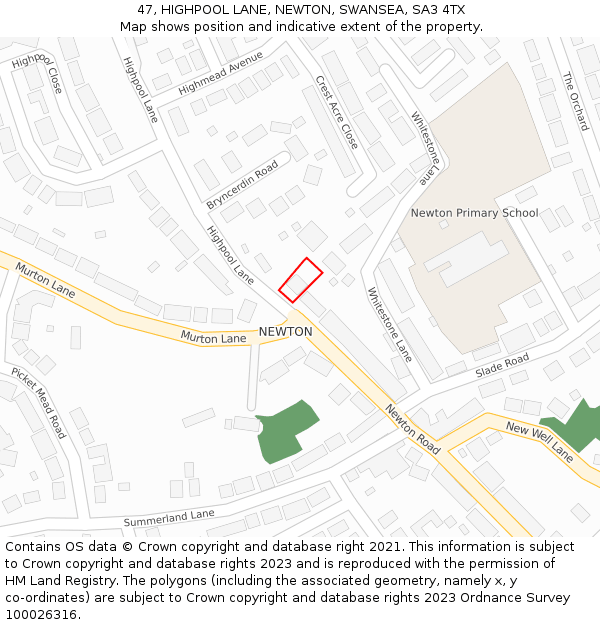 47, HIGHPOOL LANE, NEWTON, SWANSEA, SA3 4TX: Location map and indicative extent of plot