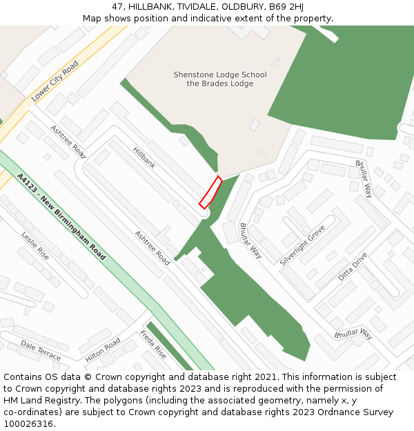 47, HILLBANK, TIVIDALE, OLDBURY, B69 2HJ: Location map and indicative extent of plot