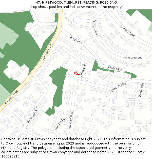 47, HIRSTWOOD, TILEHURST, READING, RG30 6NG: Location map and indicative extent of plot