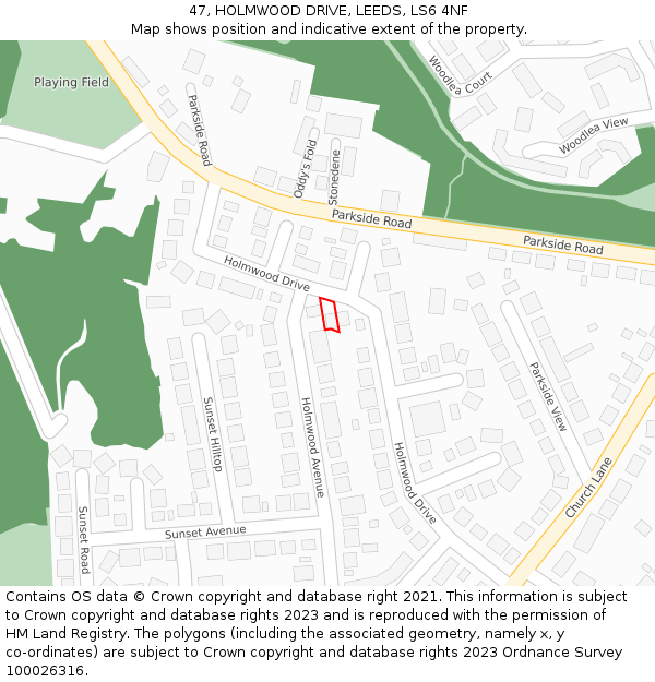 47, HOLMWOOD DRIVE, LEEDS, LS6 4NF: Location map and indicative extent of plot