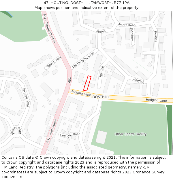 47, HOUTING, DOSTHILL, TAMWORTH, B77 1PA: Location map and indicative extent of plot
