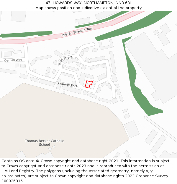 47, HOWARDS WAY, NORTHAMPTON, NN3 6RL: Location map and indicative extent of plot