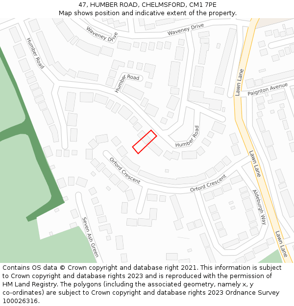 47, HUMBER ROAD, CHELMSFORD, CM1 7PE: Location map and indicative extent of plot