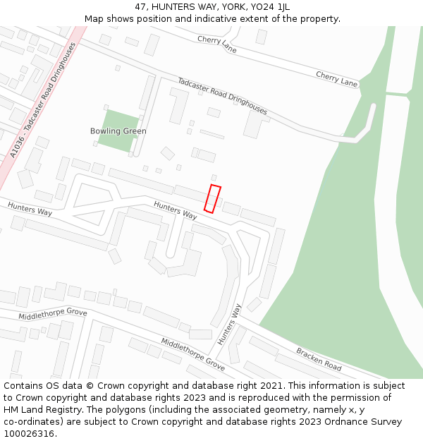 47, HUNTERS WAY, YORK, YO24 1JL: Location map and indicative extent of plot