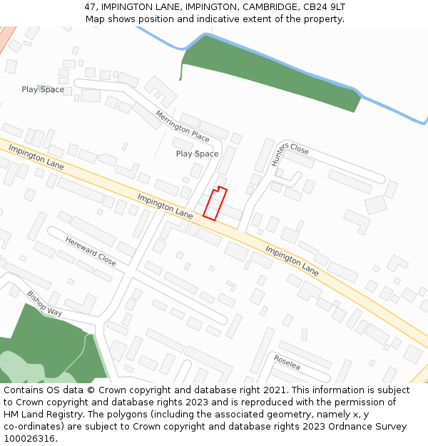 47, IMPINGTON LANE, IMPINGTON, CAMBRIDGE, CB24 9LT: Location map and indicative extent of plot