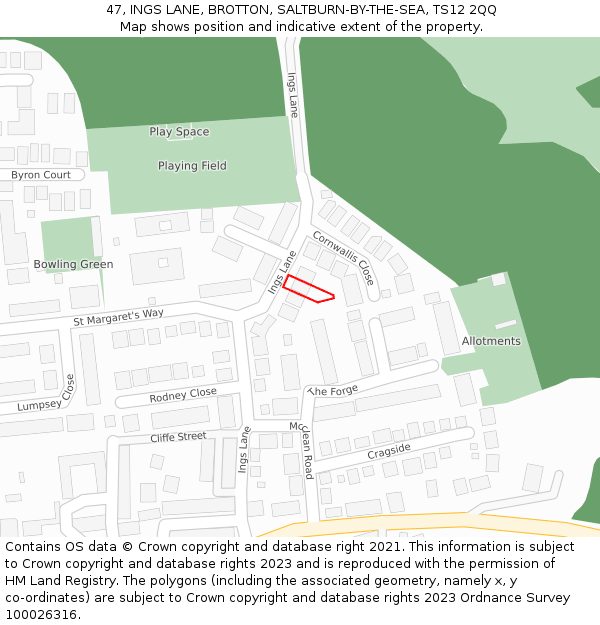 47, INGS LANE, BROTTON, SALTBURN-BY-THE-SEA, TS12 2QQ: Location map and indicative extent of plot