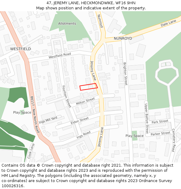 47, JEREMY LANE, HECKMONDWIKE, WF16 9HN: Location map and indicative extent of plot